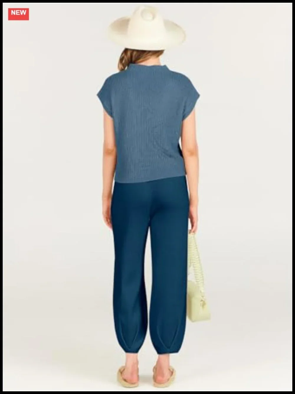 Two Piece Lounge Set Cap Sleeve Crop Top High Waist Knit Pants Rayon